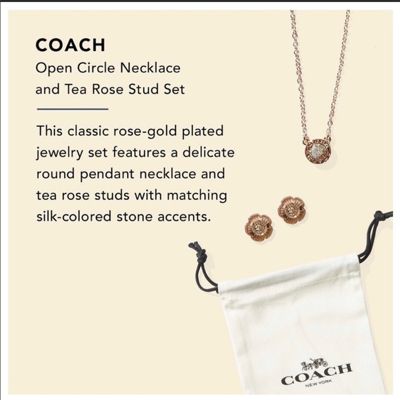 Coach Necklace And Tea Rose Stud Earrings Set- NWT - Picture 3 of 6